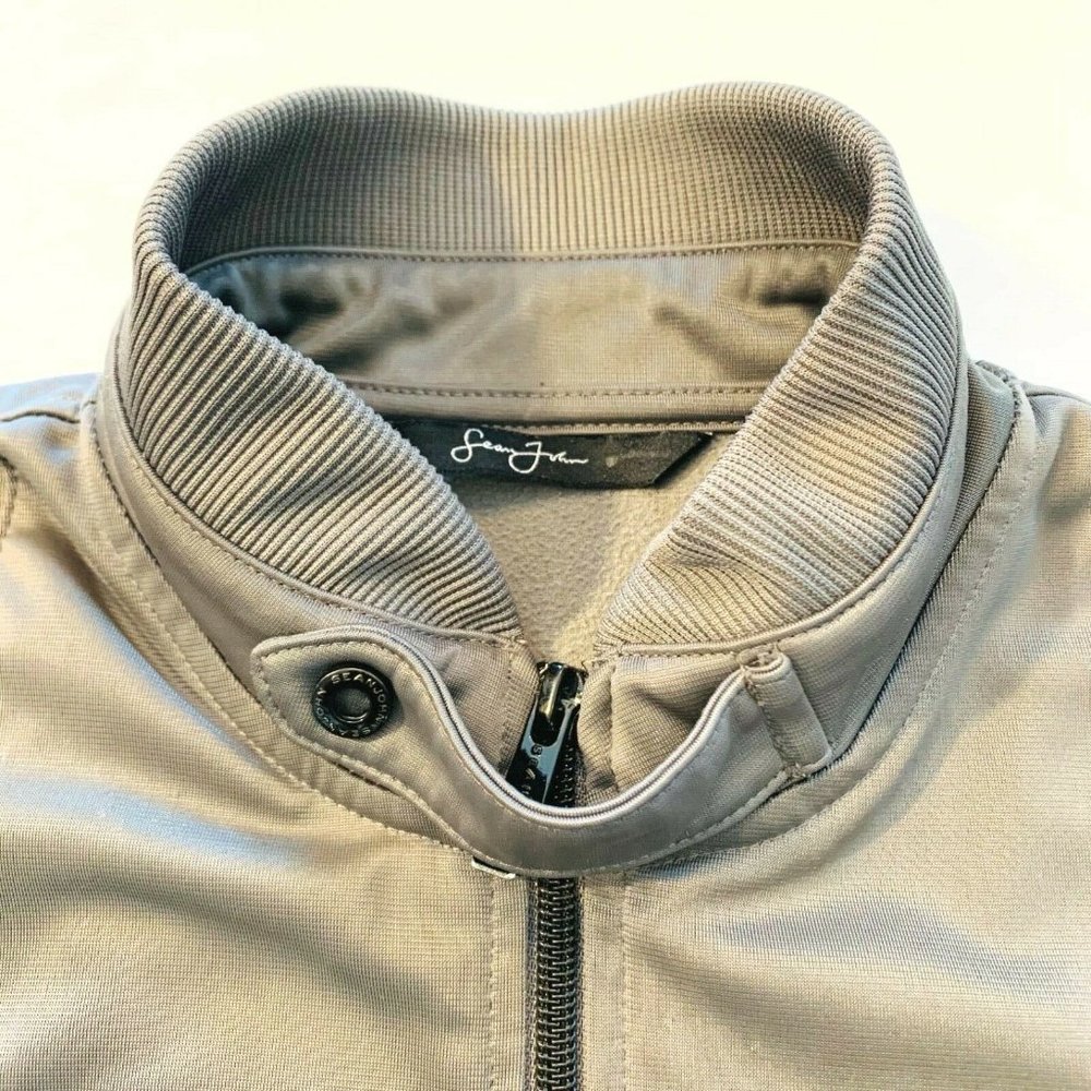 Sean John Fleece Lined‎ Bomber Jacket Full Zip Zipper Pocket Snap Closure M Gray - Picture 3 of 12